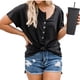 thumbnail image 1 of Top con Botones para Mujer, Color Puro, Dobladillo Irregular, Transpirable, Informal, Suelto, para Picnic, Negro, XXL, 1 of 6