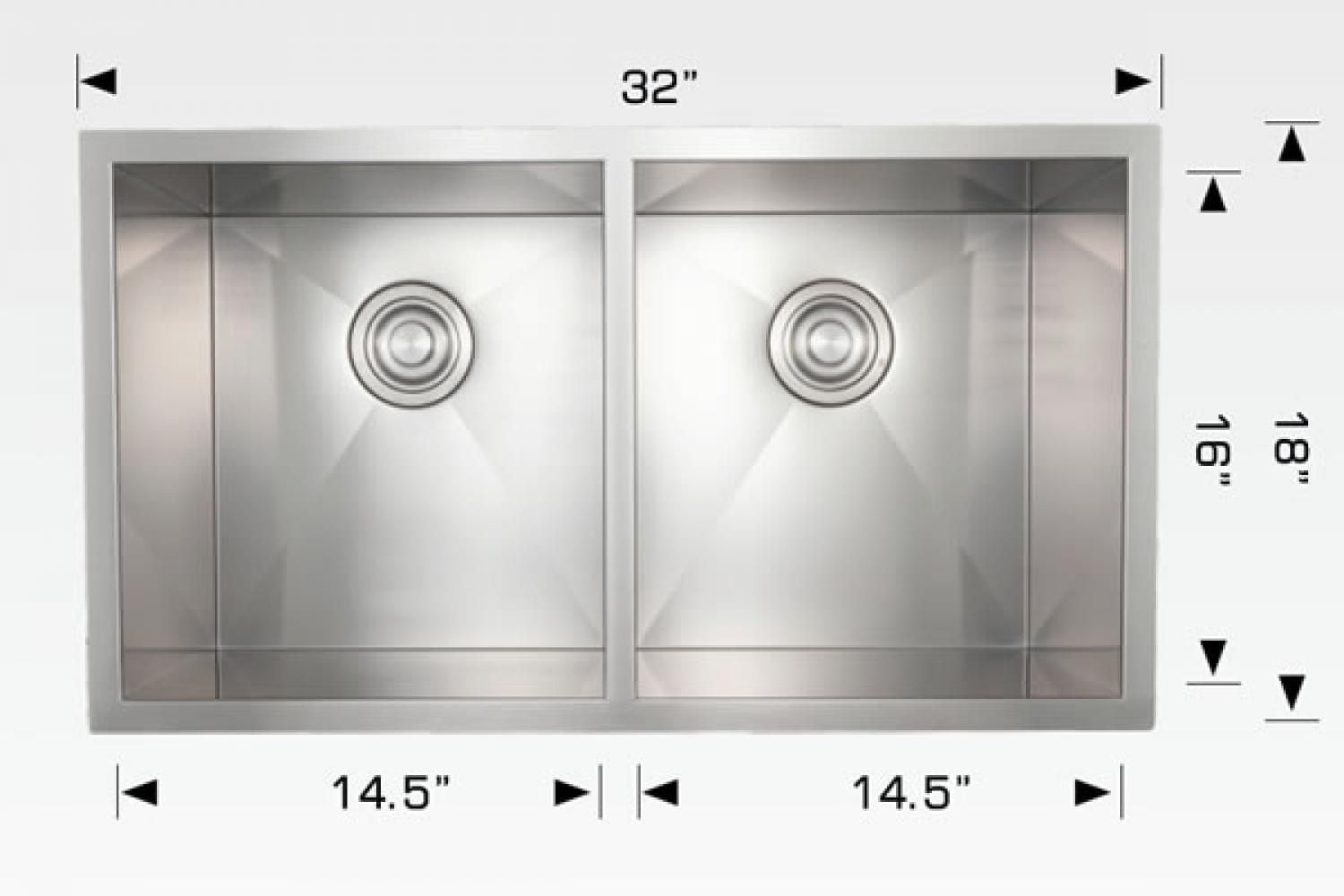 American Imaginations 32 pouces. Évier de cuisine en acier inoxydable approuvé par W CSA avec 2 cuves et calibre 18