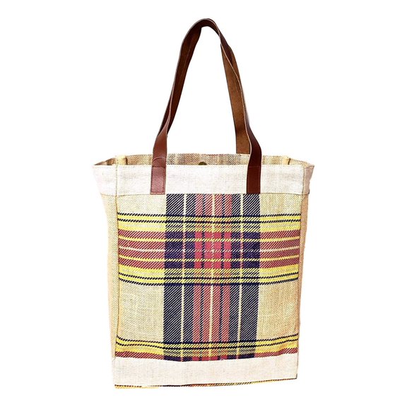 Plaid Reusable Grocery Tote Bag Extra Durable - Personalized Monogram or Name Available Natural/Navy Burg