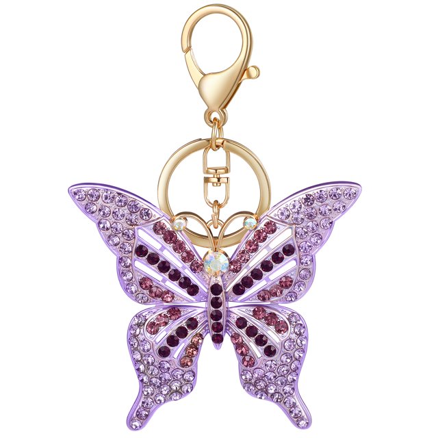 Llavero de mariposa con brillantes diamantes de imitación y colgante en forma de mariposa, ideal para decorar bolsos y monederos.