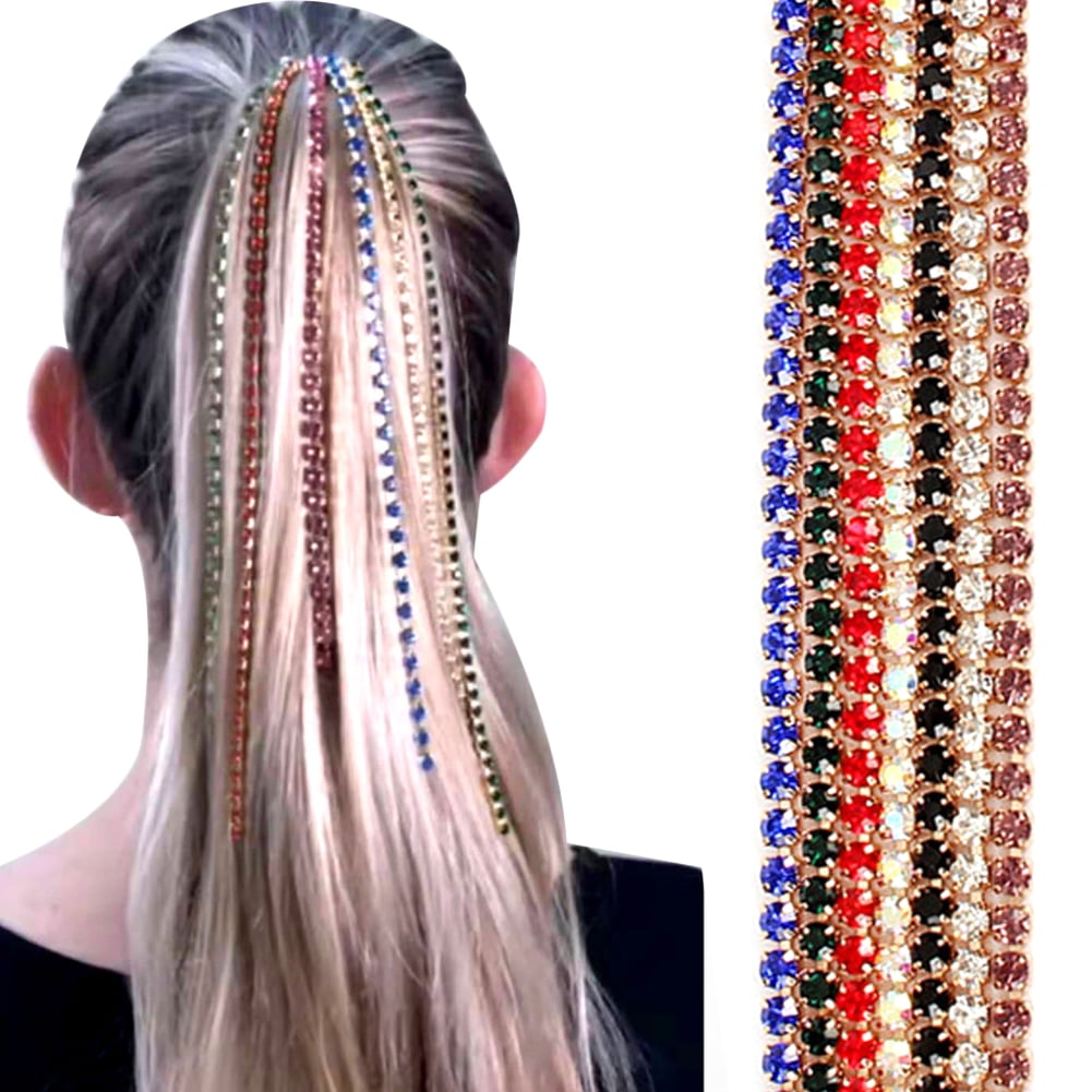 SPRING PARK Crystal Hip-hop Hair Clip Head Chain Colorful Rhinestone Braided  Long Tassel Women 