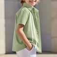 thumbnail image 3 of Zpanxa Toddler Boys Vertical Eyelet Stripe Trim Button Down Short Sleeve Shirts Lapel Collar Summer Casual Woven Dress Tops for Kids, 3 of 9
