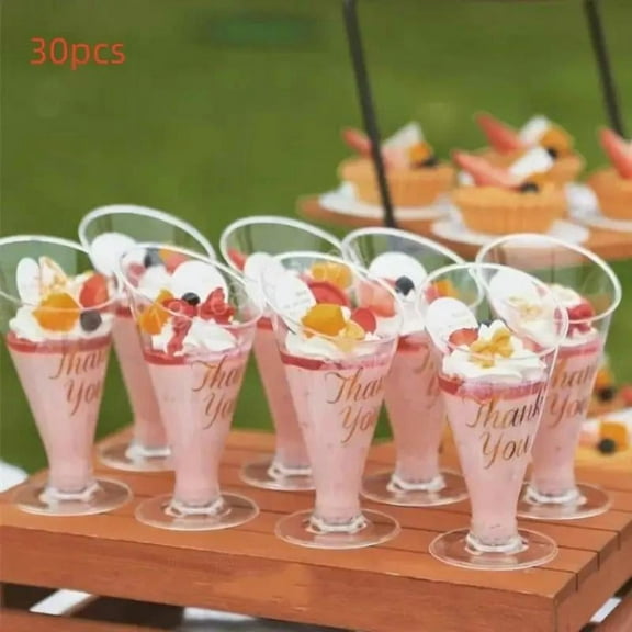 30-Pack Reusable Food-Grade Polystyrene Slanted Salad Cups – Elegant Clear Dessert & Appetizer Cups for Weddings, Parties, Ice Cream, Fruit, Jello, and Snacks