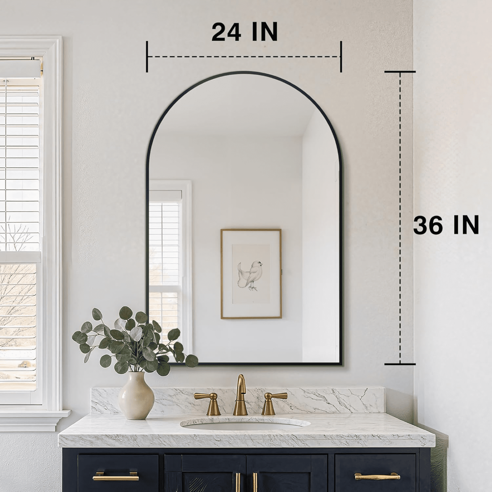 GRAHMCY 36"x24" Arched Bathroom Mirror Wall Mirror With Aluminum Alloy Frame, Black