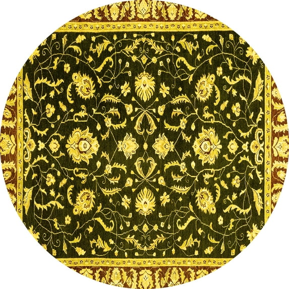 Ahgly Company Machine Washable Indoor Round Oriental Yellow Traditional Area Rugs, 3' Round