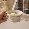 thumbnail image 3 of Vintage Line Textured Large Capacity Ceramic Breakfast Cup Large Caliber Mug Cereal Cocoa Cappuccino, 3 of 8