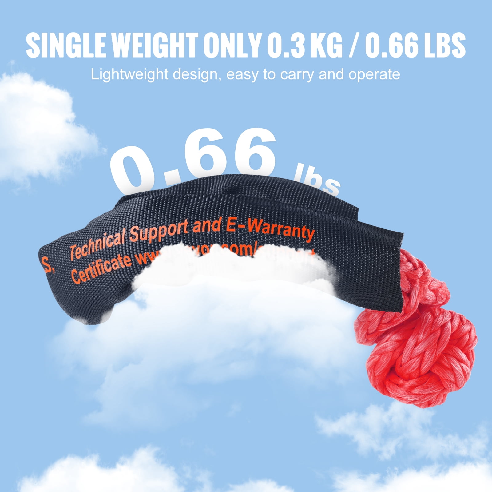 VEVOR Synthetic Soft Shackle, 1/2" x 22" (2 Pack) 44092 lbs (20 Ton) Breaking Strength Recovery Tow Shackles with Extra 2 Sleeves & Storage Bag for UTV, ATV, Trucks, Jeep, Off-Road Vehicles, Red
