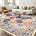 thumbnail image 5 of Wellber Vintage Rugs Boho Floral Area Rug Fluffy Carpet for Living Room Bedroom Home Decor,5'x8',Orange, 5 of 7