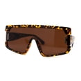 thumbnail image 1 of Womens 80s Flat Top Thick Plastic Shield Sunglasses Tortoise Brown, 1 of 4