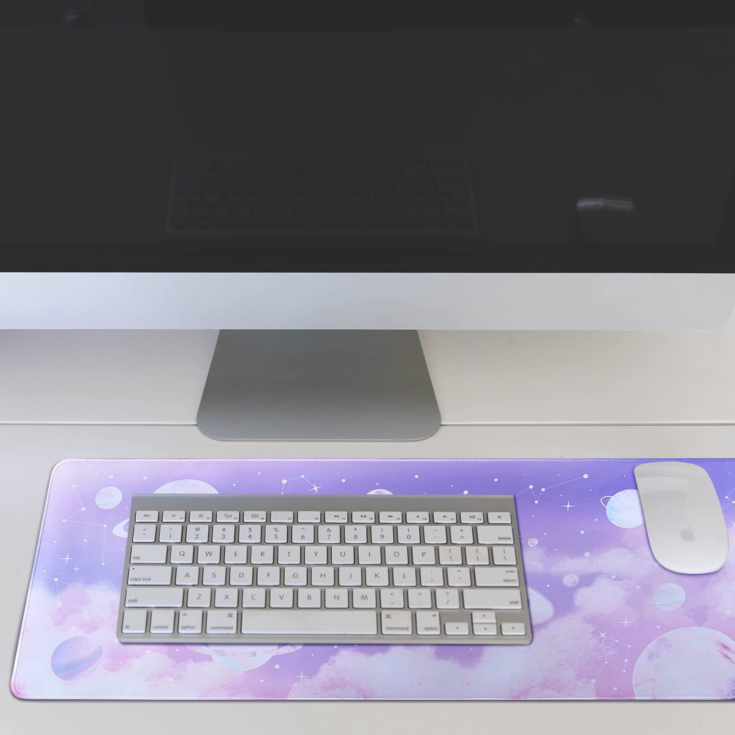 Aesthetic Pastel Gaming Mouse Pad for Desk XL Extended, Star Constellation Space Marble Planet Pink Purple Desk Pad Large Keyboard Desk Mat, Kawaii Cute Desk Accessories Decor Stuff, 31.5 X 11.8 Inch