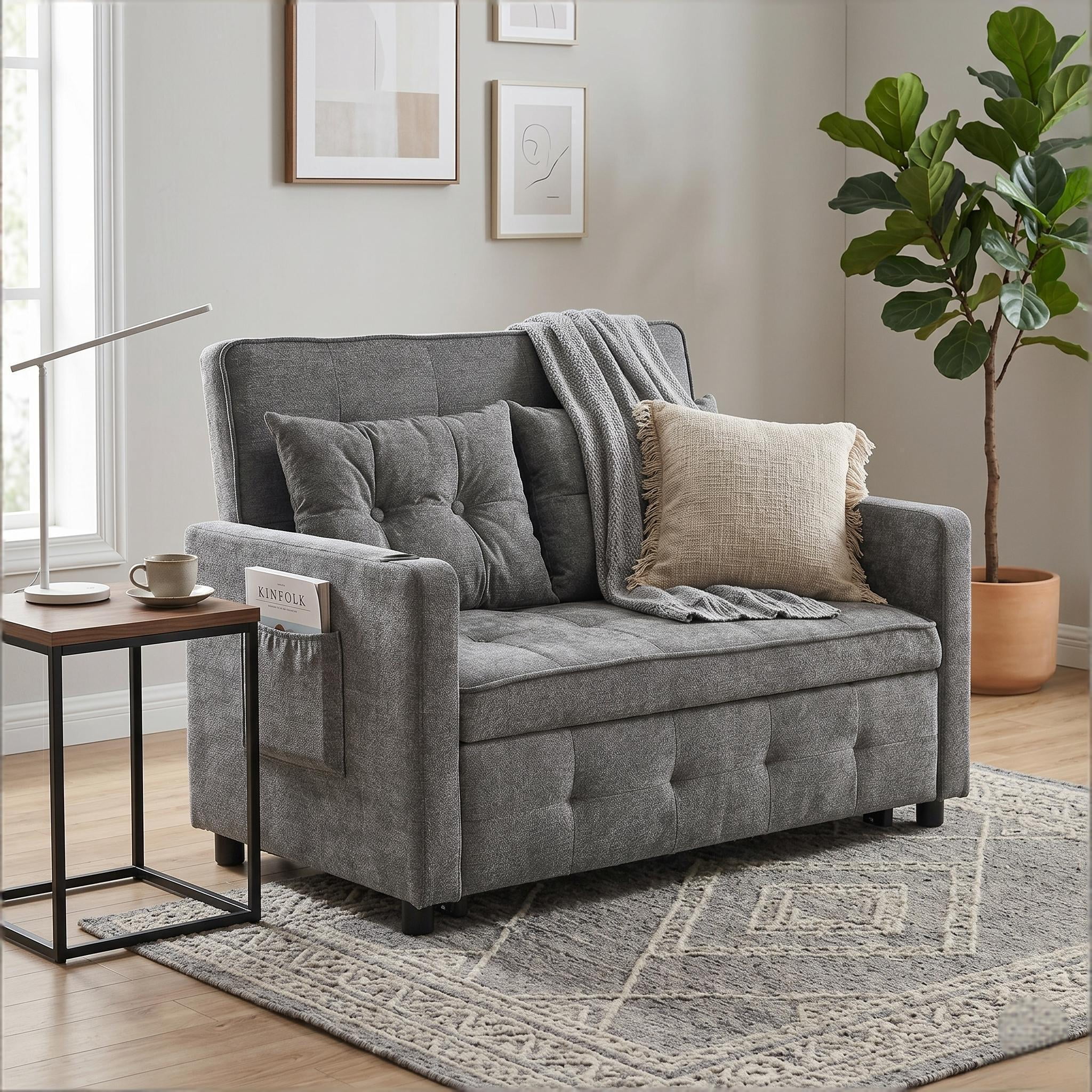 Howcool 3-in-1 Sleeper Chair Convertible Pull Out Bed Adjustable Armchair Sofa Bed with USB & Side Pocket