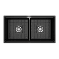 thumbnail image 6 of BOCCHI Contempo Apron Front Step Rim Fireclay 36 in. Double Bowl Kitchen Sink with Protective Bottom Grid and Strainer in Black, 6 of 6