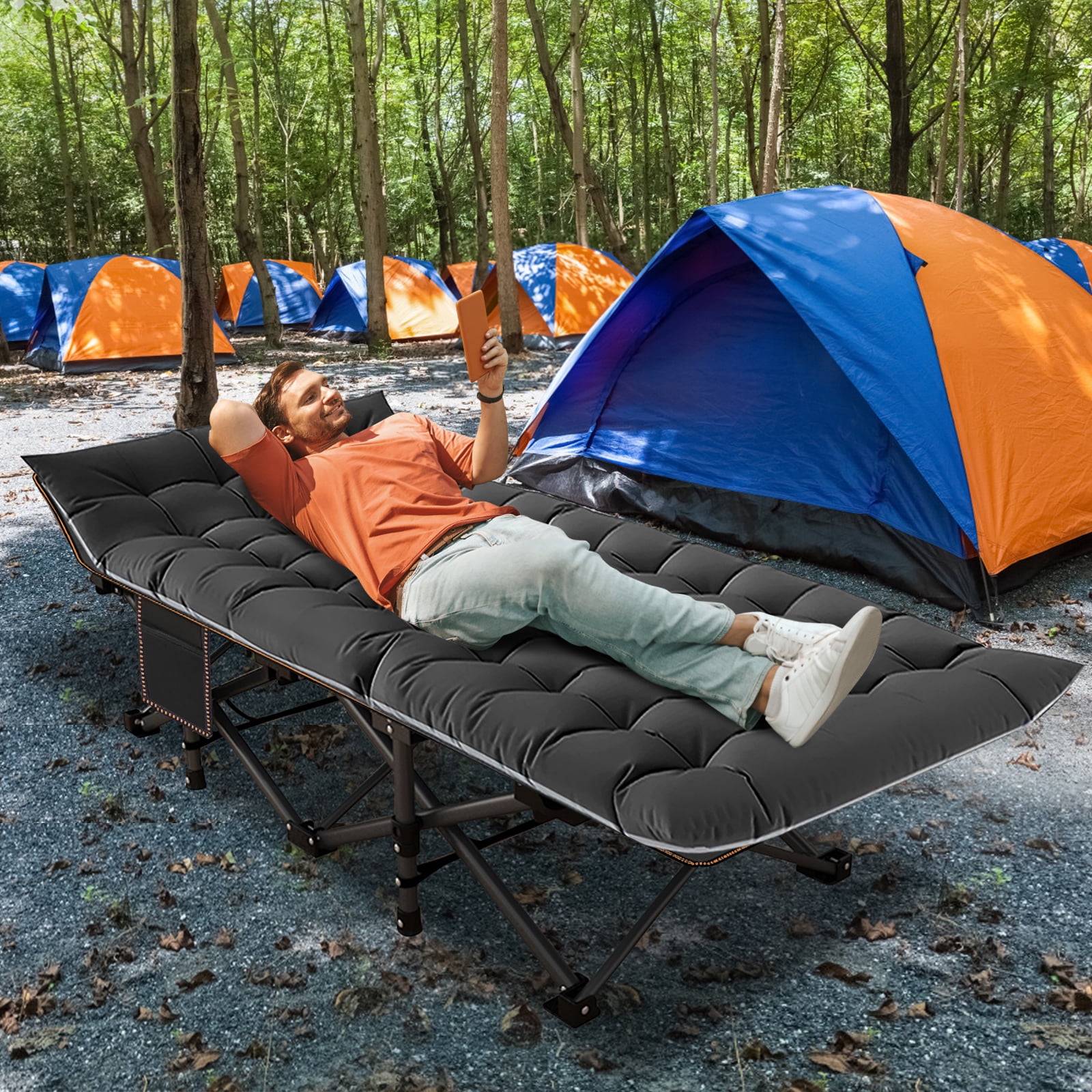 MOPHOTO XL 75" Portable Folding Bed for Adults, Rollaway Guest Bed Sleeping Cot with Pearl Mattress, Heavy Duty Outdoor Camping Cot