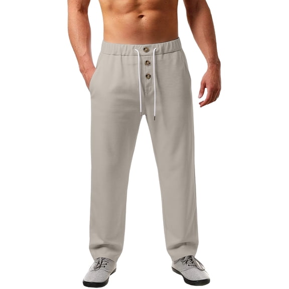 Bibifish Mens Pants Solid Color Casual Wide Leg Trousers Comfortable Relaxed Fit Elastic Waist Lightweight Breathable Daily Wear Sports Pants
