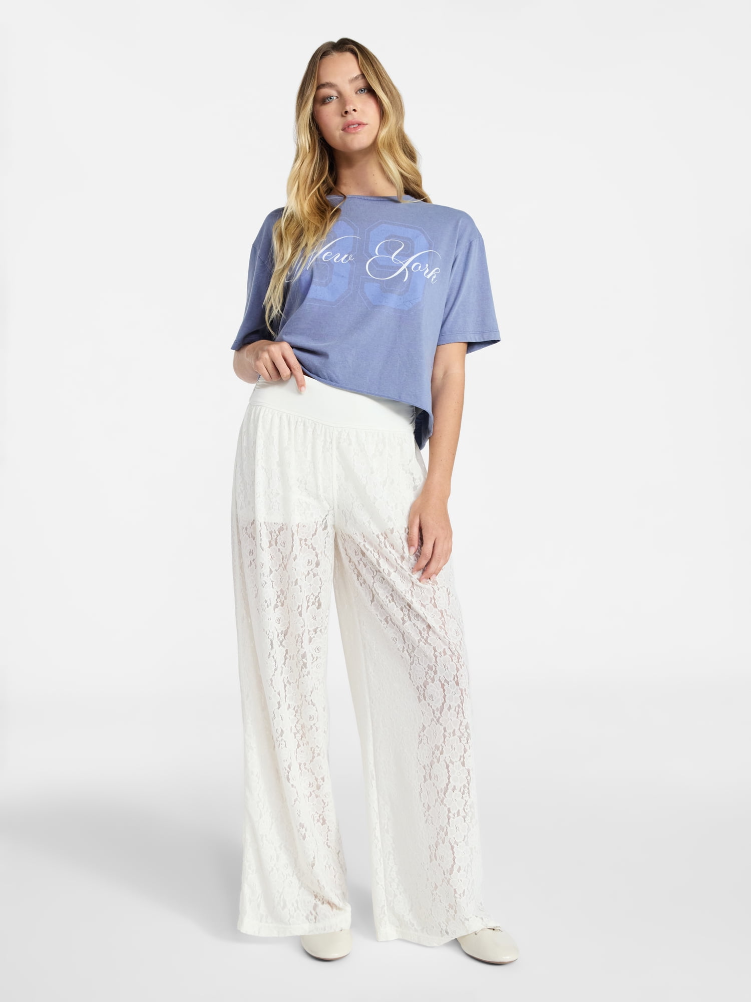 No Boundaries Lace Knit Wide Leg Pant, Women's - Walmart.com