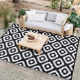 thumbnail image 3 of Funslane 9x12' Outdoor Rug, Reversible Plastic Patio Rugs with Storage Bag, Portable Modern Waterproof Outside Carpet for Camping, Balcony Deck Backyard, Black & White, 3 of 9