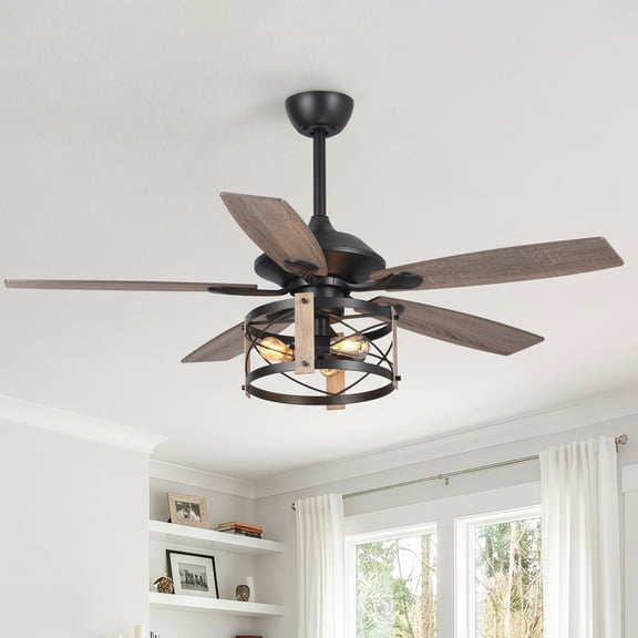 Parrot Uncle 52" Farmhouser Caged Ceiling Fan with Remote Control and Light Kit, Indoro Fandelier Ceiling Fan