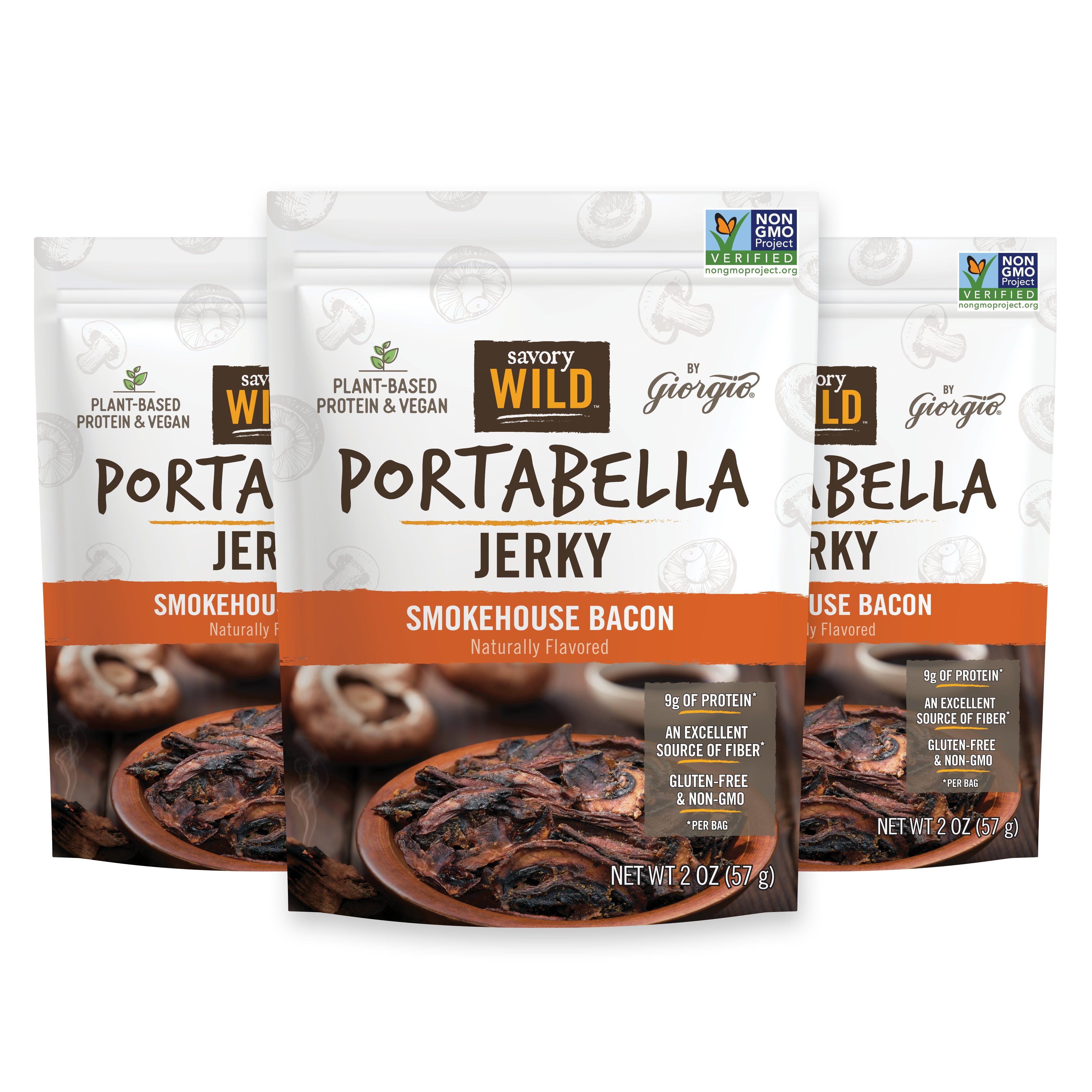 Savory Wild Vegan Portabella Jerky Smokehouse Bacon 3Pack