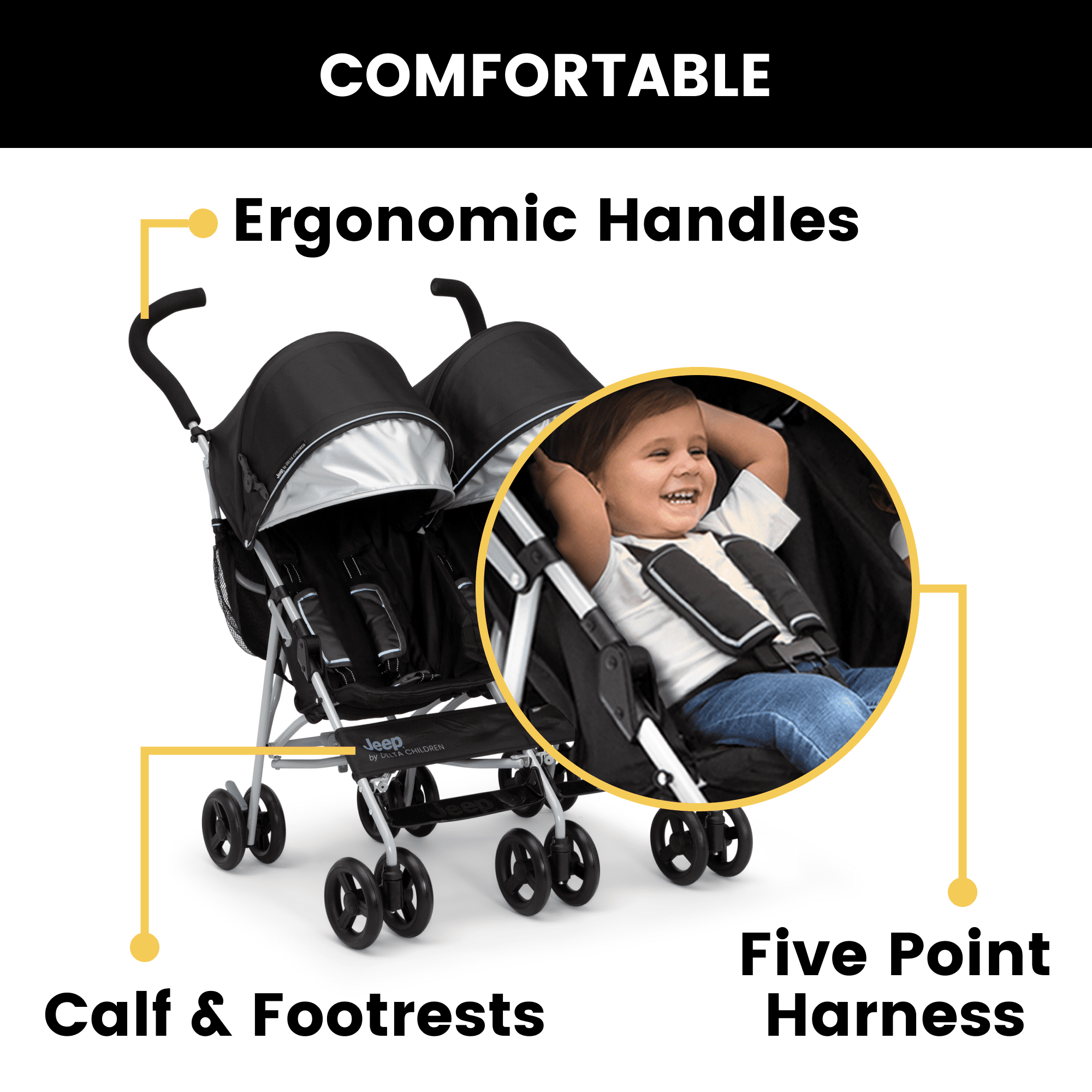 Jeep - Brandclub - Jeep TurboGlyde Plus Side by Side Double by Delta  Children, Black