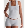 thumbnail image 6 of Women'S Y2K Yoga Slim Fit Tank Top and Shorts 2 Piece Workout Set Athletic Gym Outfit White Flower Ash L, 6 of 8