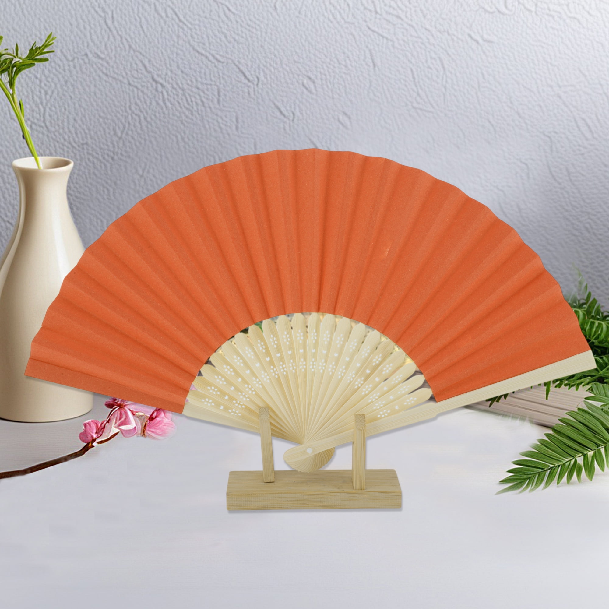 Unique Bargains Portable DIY 7-Inch Blank Folding Fan 1 Pc Orange