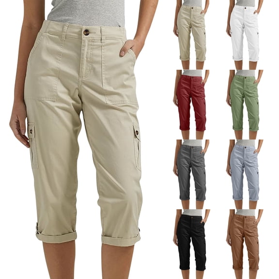 Capri Pants for Women, Xunlbb Women Solid Color Pentagonal Pants With Elastic Waist Casual Work Clothes Belt Pockets(Black,S)