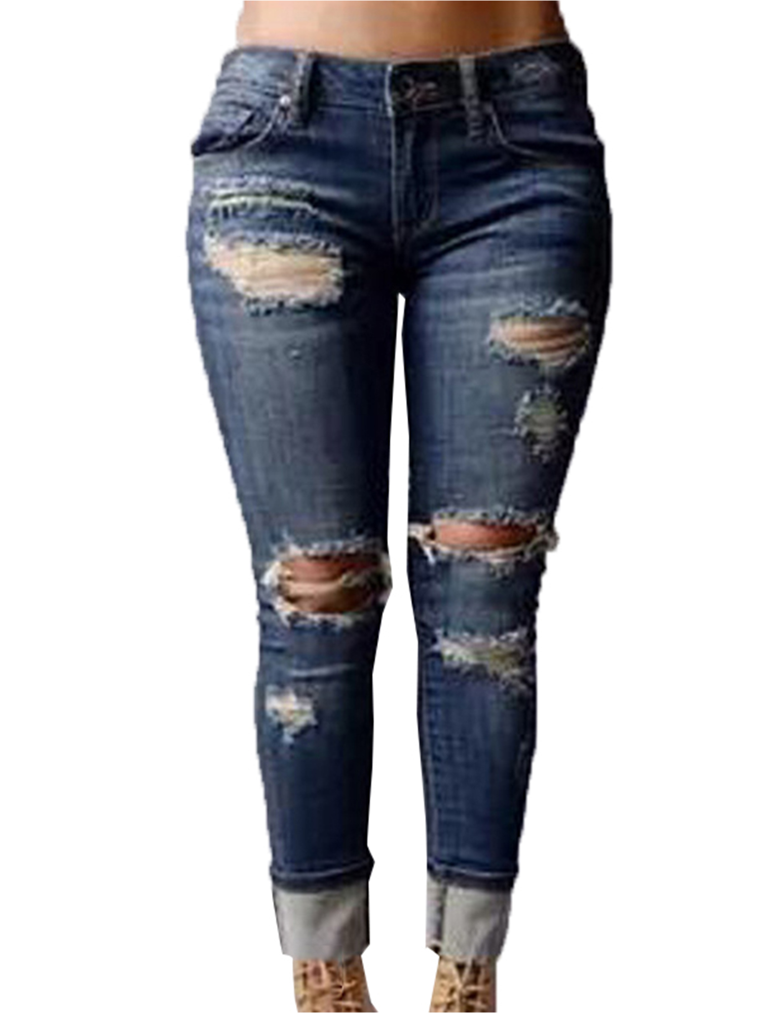 Womens Stretch Pull-On Skinny Ripped Distressed Denim Jeggings Regular-Plus Size