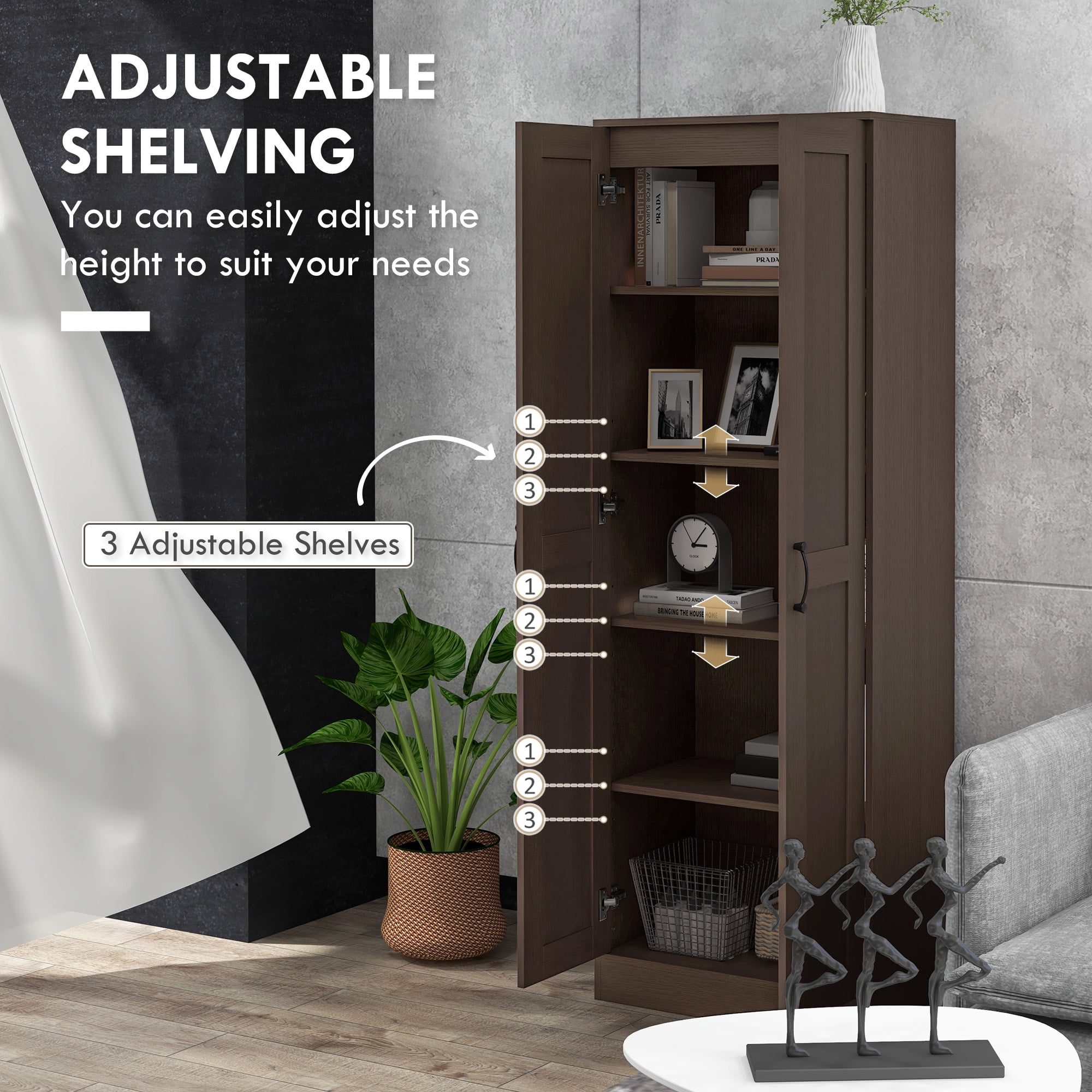 HOMCOM Storage Cabinet, Adjustable Shelves, Pantry Cupboard, Coffee
