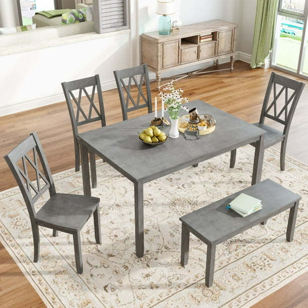 Carefree Farmhouse Dining Table Set For 6 Computer Desk Kitchen With 4 Chairs And A Bench Picce Room Gray Com Carefree Farmhouse Dining Table Set For, Farmers Dining Table And Chairs