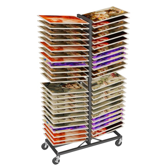 Heavy Duty 48-Shelf Art Drying Rack, Double-Sided Rolling Paint Drying Cart with Lockable Wheels, Large Canvas & Artwork Storage Organizer for Studio, Classroom & Print Shop, Black