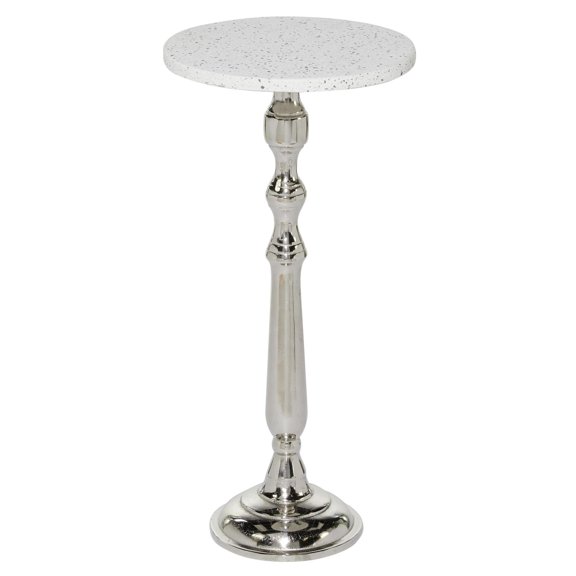 DecMode 13" x 25" Silver Terrazzo Stone Accent Table with White Marble Top, 1-Piece