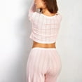 thumbnail image 5 of ZZwxWA Womens Eyelet Pajama Set 2 Piece Long Sleeve Button Down Crop Top and Pants Lounge Set Sexy Cute Sleepwear, 5 of 6