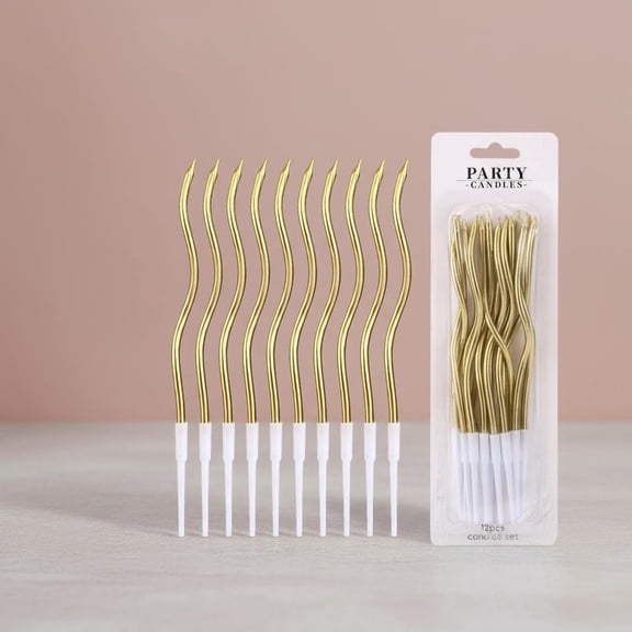 Spiral Cake Candles, Twist Slim Long Birthday Cake Candles for Party Cupcake Decoration with Stand (Gold)