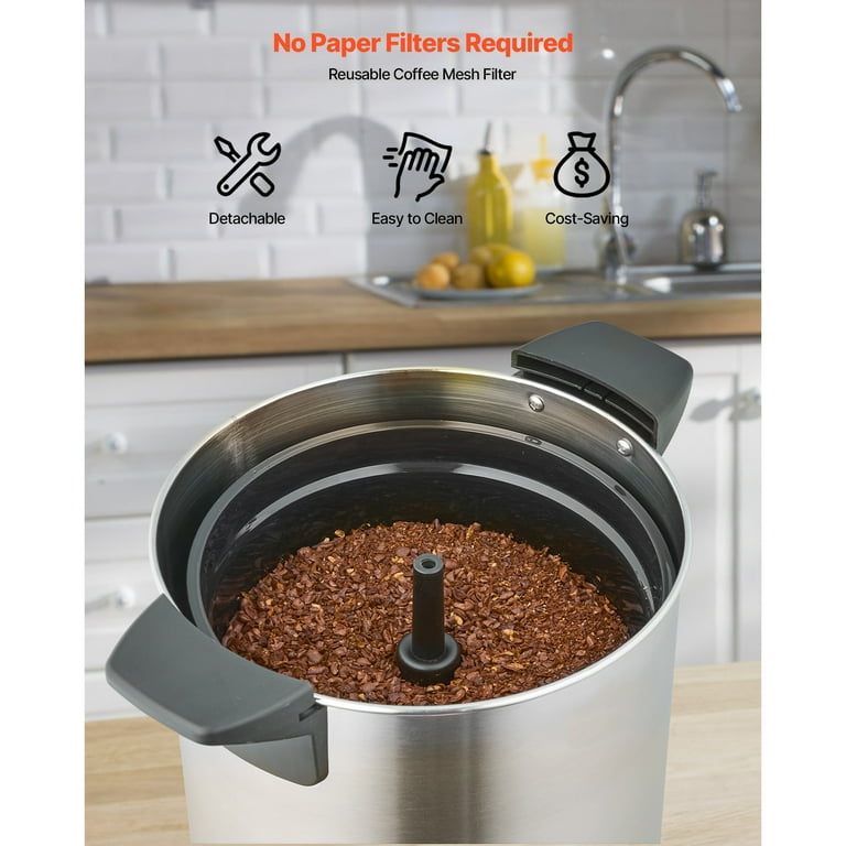 Kffkff Commercial Coffee Urn, 100 Cup 15 L Hot Beverage Dispenser with Non-Drip Faucet, Fast-Brewing Stainless Steel Large Coffee Maker, Ideal for