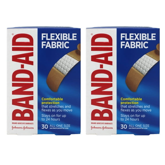 Band-Aid Brand Adhesive Bandages, Flexible Fabric, 30 Count, 1.9 cm  x 7.6 cm Pack of 2