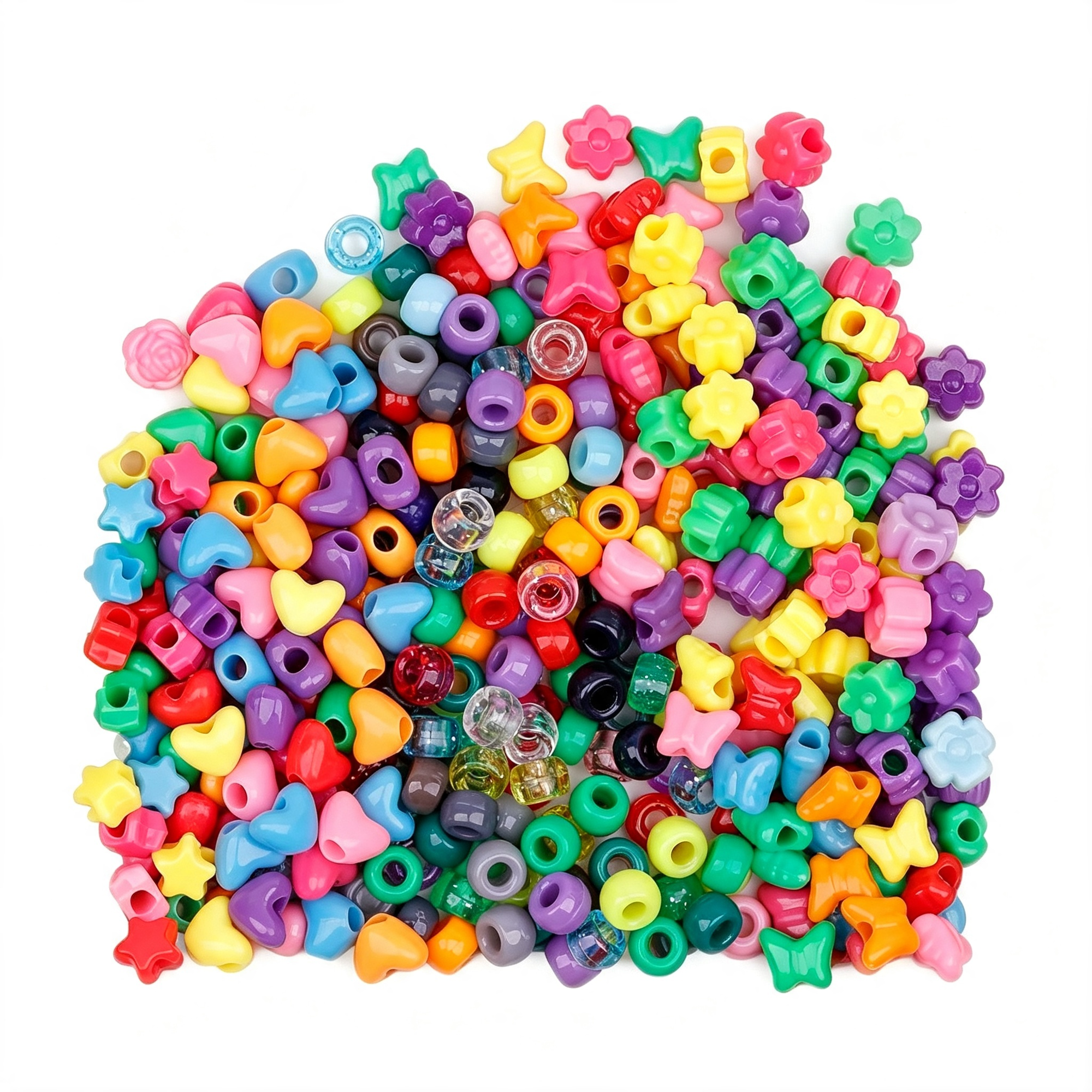 DESIGNICE Pony Bead Shapes for Friendship Bracelets 600 Pcs Plastic Assorted Star Heart Flower Round Beads Bulk for Diy Bracelet Necklace Jewelry Making Supplies