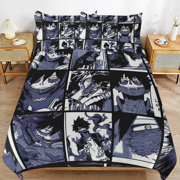 3 Piece Comfortable Bedding Set My Hero Academia Dabi Collage Duvet Cover Twin Bed with 2 Pillowcase 90"x90"