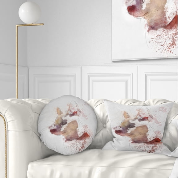 Designart Cute Puppy Portrait Watercolor - Animal Throw Pillow - 12x20