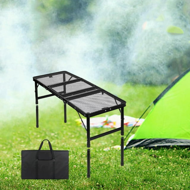 DYNWAVECA Table de Gril Pliant Hauteur Réglable Compact en Métal Multifonction Table de Camp Pliante Table de Pique-Nique pour Randonnée Patio Barbecue m