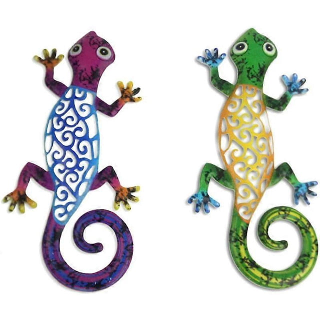 ZHAOCHENG Juego de 2 piezas de decoración de pared de metal con diseño de geco y lagarto para patio, cerca y jardín, 12,2 x 5,9 pulgadas