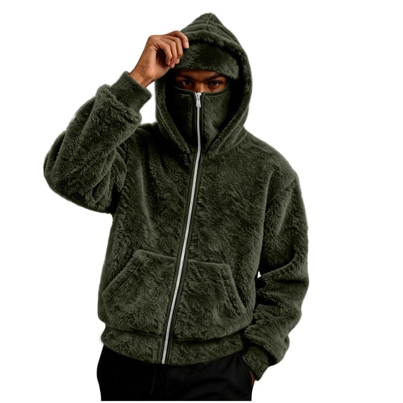 Lounge Zip Up Jacket for Mens Winter Fall Long Sleeve Thermal Fuzzy Plain Jackets Hood Outfits Sweatshirts Mens 2026