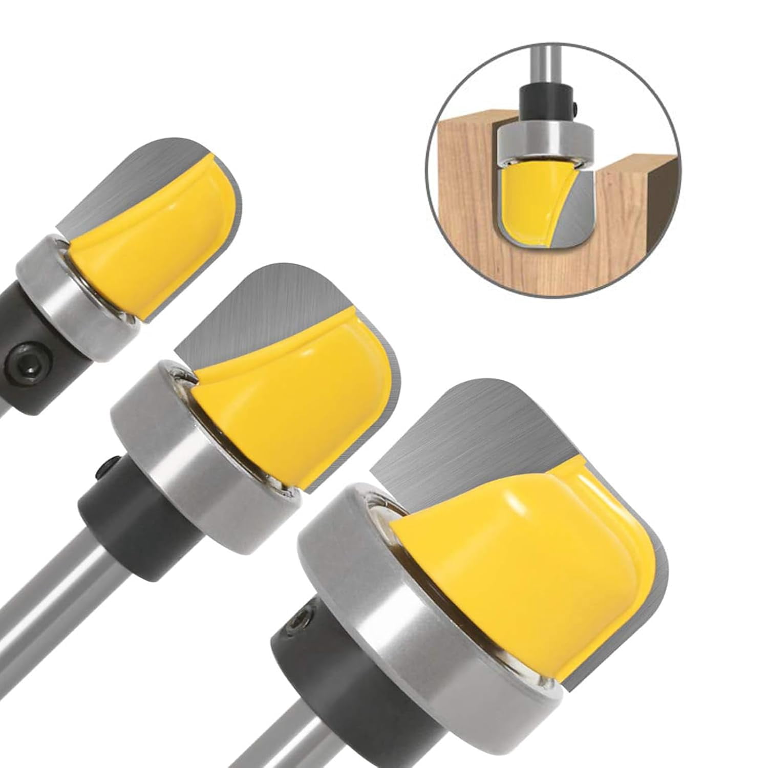 ABCISI Dish Carving Router Bits, 3Pcs 1/4 Inch Shank Bowl and Tray Template Router Bit Set with Ball Bearing, Wood Cutter Designed for Woodworkers (D: 1/2'', 3/4'', 1-1/8'')