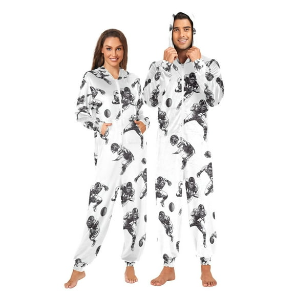 FORMRS Onesies Pajama for Adults Unisex Hoodie Winter Jumpsuit One Piece Sleepwear, Sizes S-2XL, Football Player Pattern