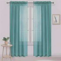2 piece MR2 Semisheer faux silk solid window treatment curtain panel with rod pocket solid plain teal blue color for bedroom living room 55"x 84"