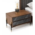 thumbnail image 4 of Mid Century Walnut and Gray Faux Marble Two Drawer Nightstand, 4 of 5