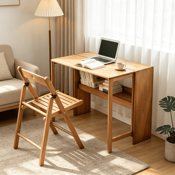 Bamboo Folding Desk,Space-Saving Computer Desk for Small Spaces, Foldable Study Table for Bedroom, Home Office, Dorm, Apartment