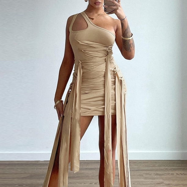 Vestido corto ceñido al cuerpo para mujer vestido con tirantes calado sin espalda ajustado atuendo diario FLhrweasw Nuevo