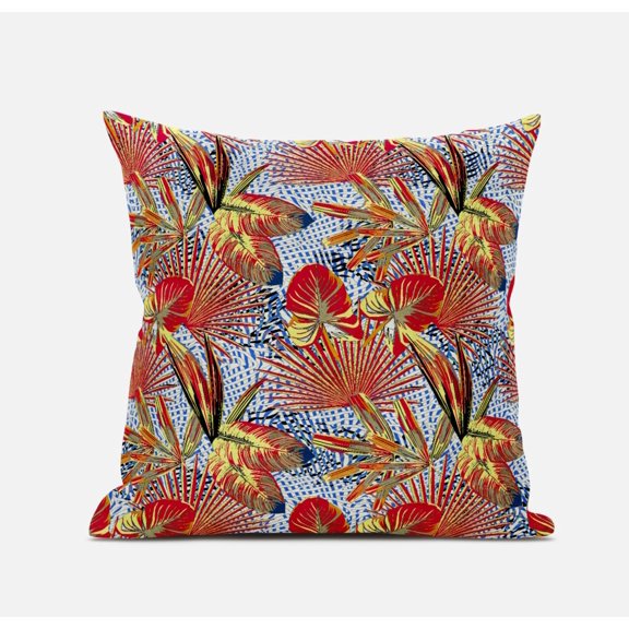 HomeRoots 411587 20 in. Crimson Yellow Tropical Suede Throw Pillow, Gold, Red & Blue