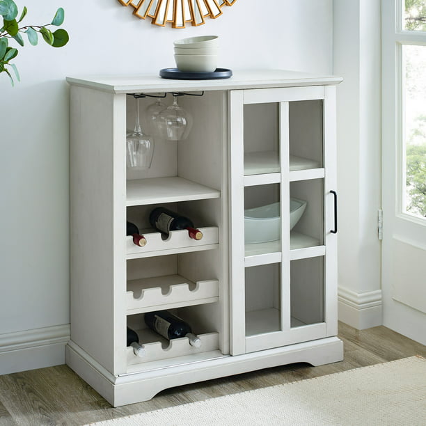 Lewes Sliding Glass Door White Bar, Wine And Bar Cabinet White