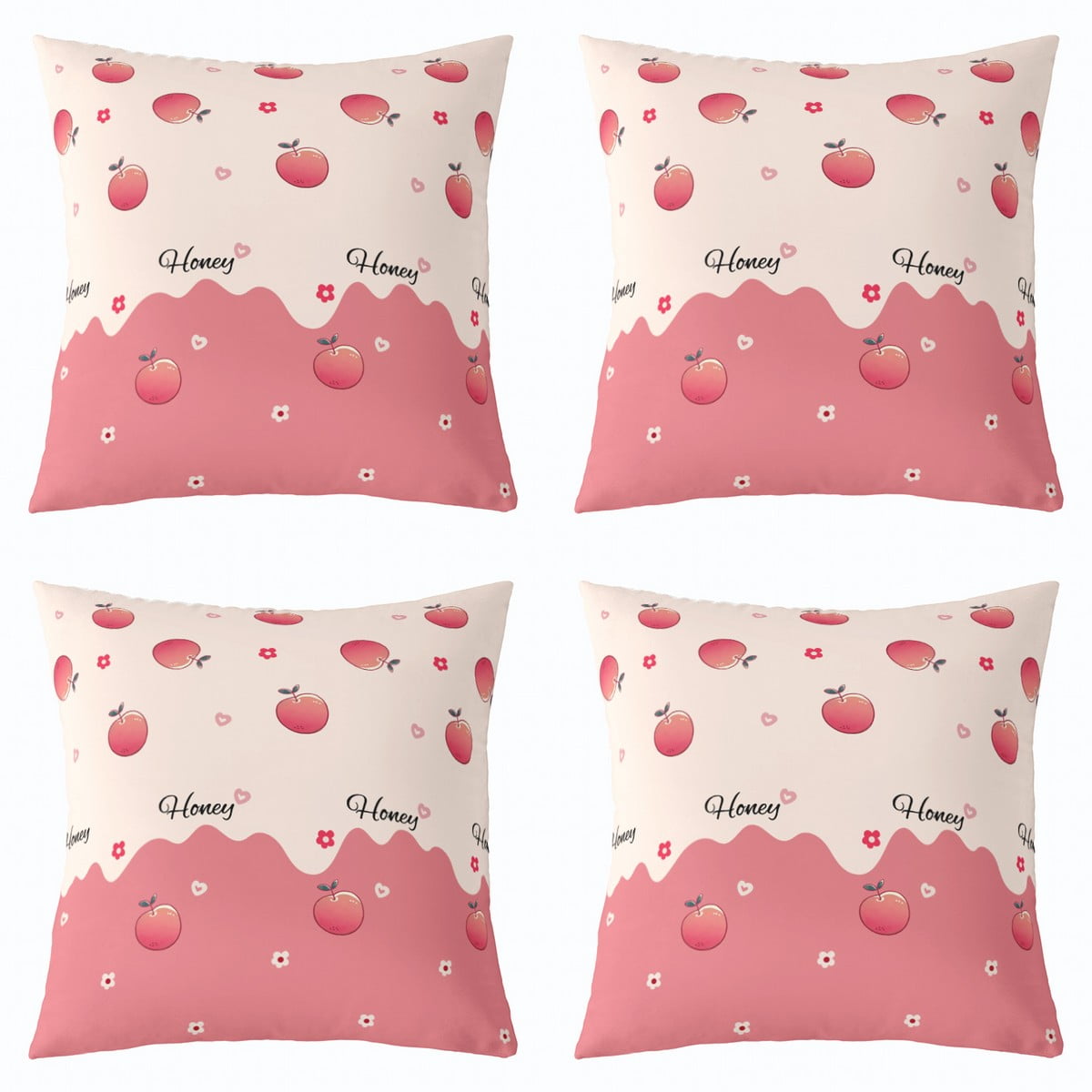 YST Red Apple Throw Pillow Covers Set of 4 for Kids Fruits Pattern Pillow Covers 18x18 Inch Pink Lover Heart Floral Print Cushion Covers Honey Apple